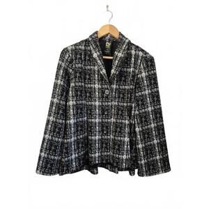 Pure Essence Ladies Black White Print Stretch Knit Blazer Button Front Closure R